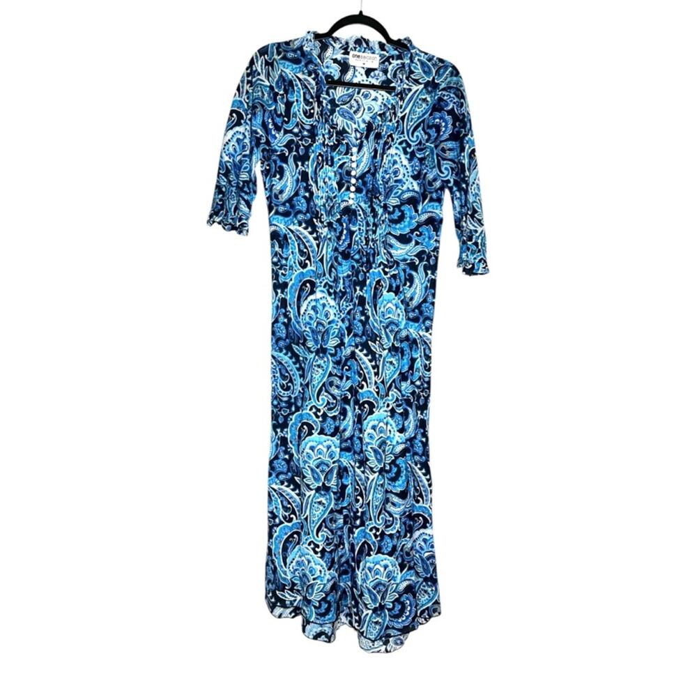 One Season Australia Midi Poppy Dress Blue Paisley MEDIUM in LaMarsa Navy Cotton - Picture 2 of 7